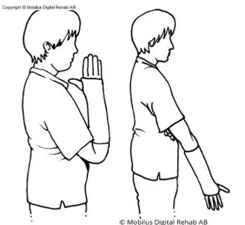 Human seen from the side bending and extending the elbow.